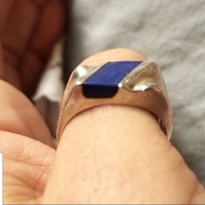 8g Taxco Native American molded 3-d sterling Mexico RARE raw blue Onyx